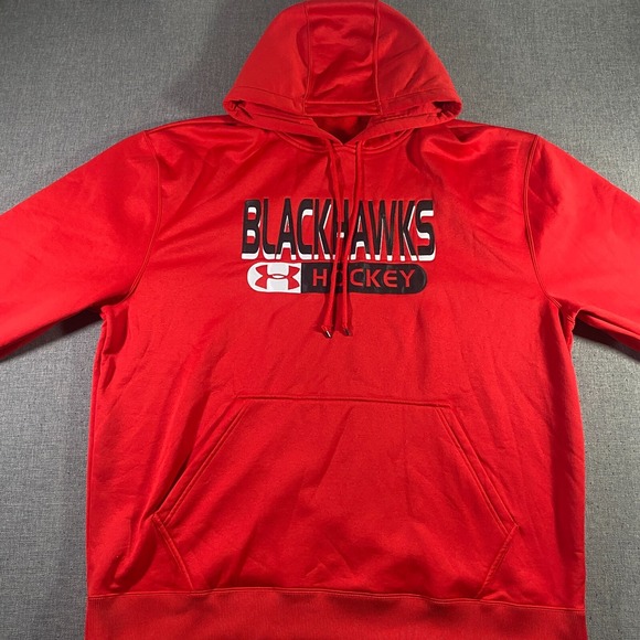 Chicago Blackhawks Under Armour Hoodie Mens Size 2XL Red Fleece Lined - Picture 1 of 8